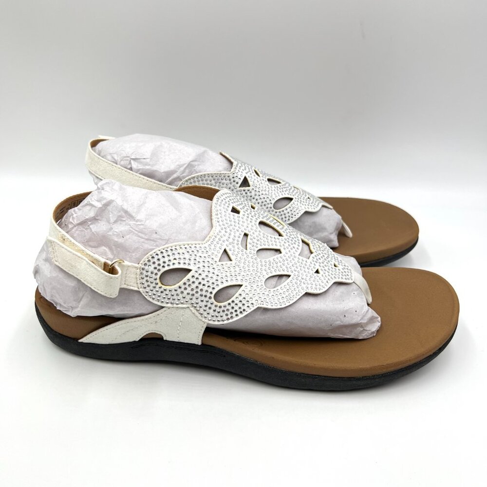 10W 10 WIDE WIDTH Rockport Womens White Jeweled Summer T-Strap‎ Sandals Shoes